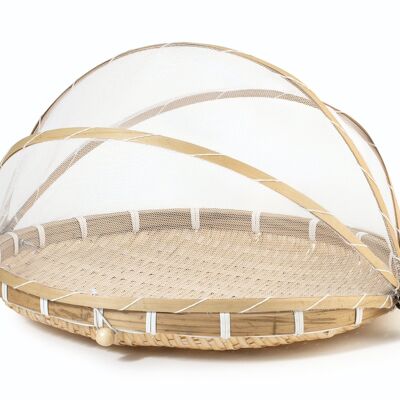 Natural bamboo food cover with decorated tray and a fine cotton net as a 33 cm cover.