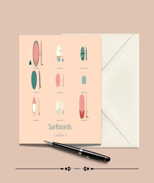 Carte Postale SURFBOARDS, Les Iconiques - Pastel - 15x21cm