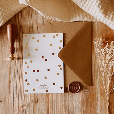 Metallic gold confetti postcard