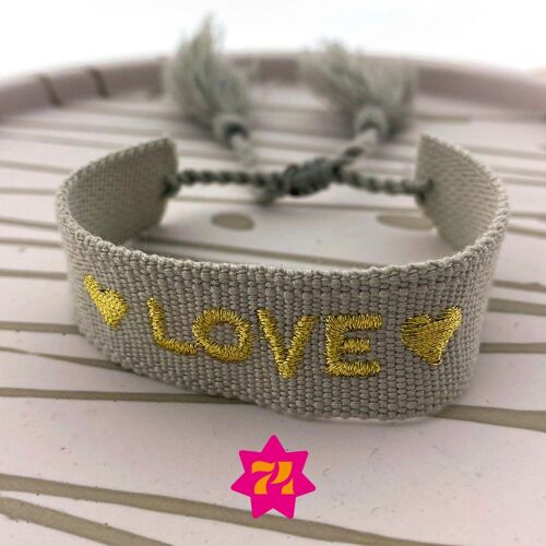 Woven statement bracelet Grey LOVE gold