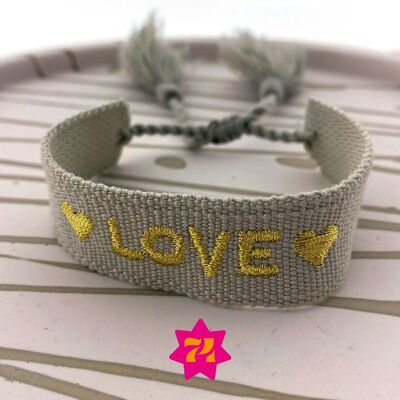 Pulsera llamativa tejida Gris LOVE oro