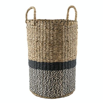 Basket in seagrass and beige, black and black and white fiber paper cm 31x44h.