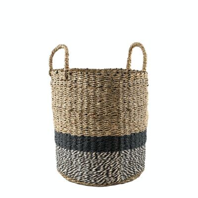 Cesto in seagrass e fibra di carta con manici, colore beige nero e bianconero cm 28x30h.