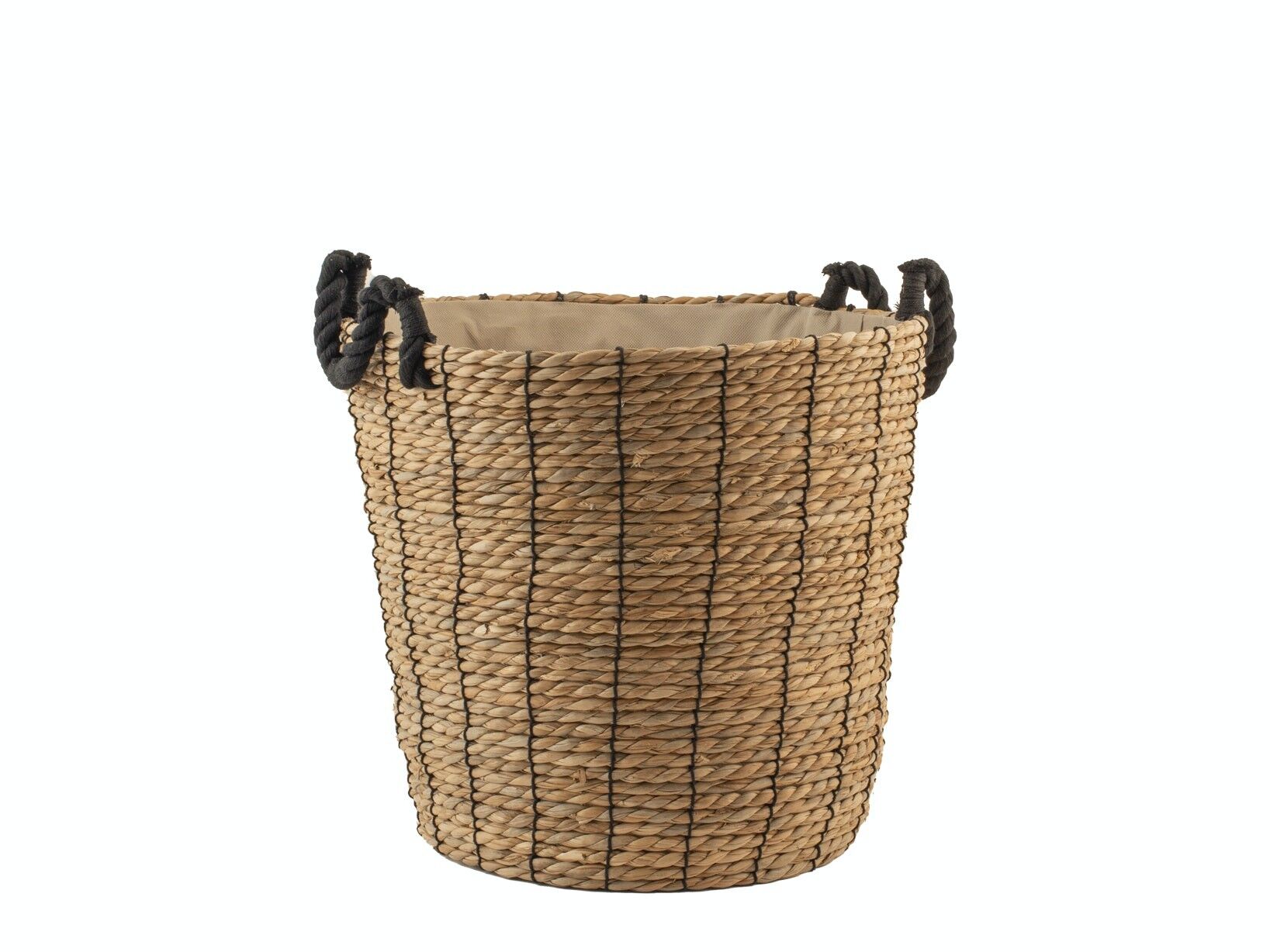 Seagrass basket with black cotton handles cm 40x40h.