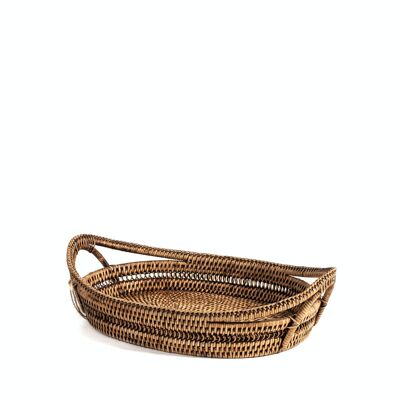 Oval rattan tray with handles 28x20x6h cm.