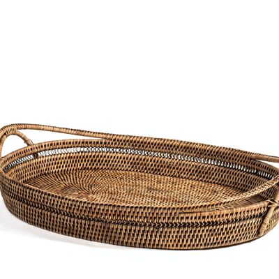 Oval rattan tray with handles 48x35x8h cm.