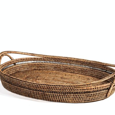 Vassoio in rattan ovale con manici cm 48x35x8h.