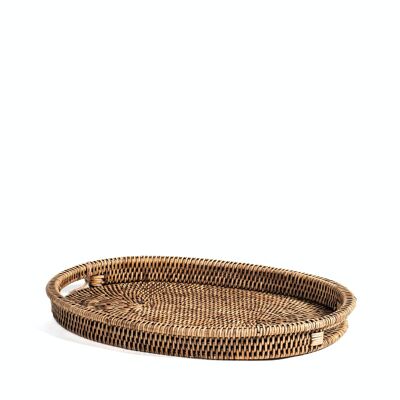 Oval rattan tray with handles 40x27x7h cm.