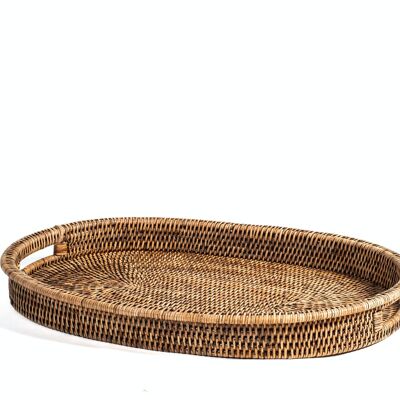 Oval rattan tray with handles 52x36x5h cm.