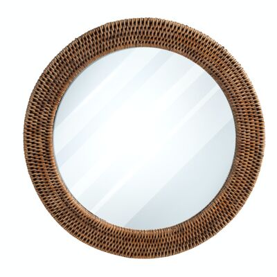 Miroir avec cadre rond en rotin diamètre 40,5 cm.