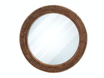 Miroir avec cadre rond en rotin diamètre 40,5 cm.