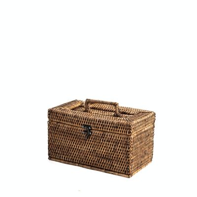 Rattan box with handle and closure with metal hook 25x15x14 cm.