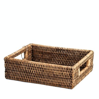 Rectangular rattan basket with handles cm 21x16x7h.
