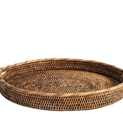 Round rattan tray with handles cm 42x5h.