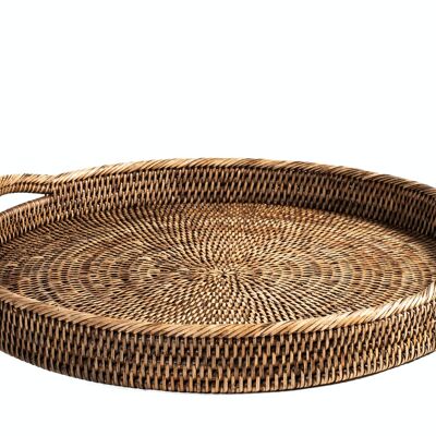 Round rattan tray with handles cm 46x5h.