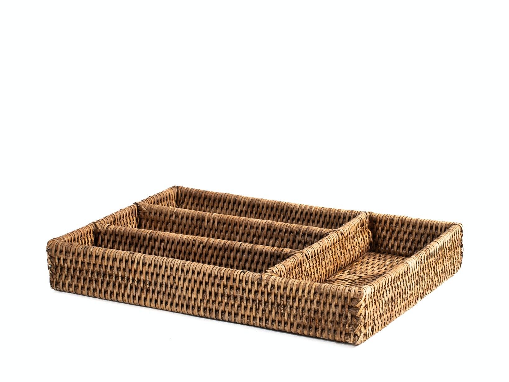 Porta posate in rattan 4 scomparti rettangolare cm 34x24x5h.