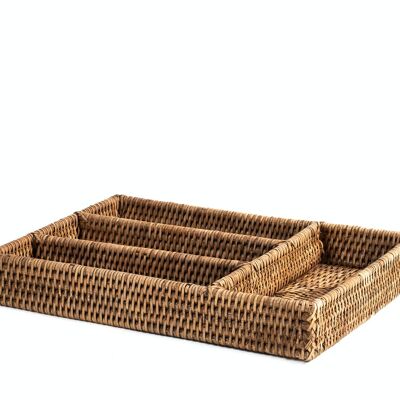 Porta posate in rattan 4 scomparti rettangolare cm 34x24x5h.