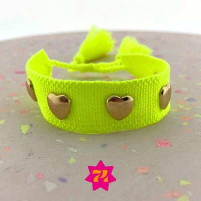 Pulsera llamativa Corazón amarillo neón en oro