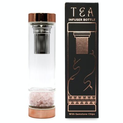 CGTIB-02 - Bottiglia con infusore per tè in cristallo - Oro rosa - Quarzo rosa - Venduto in 1x unità/s per esterno