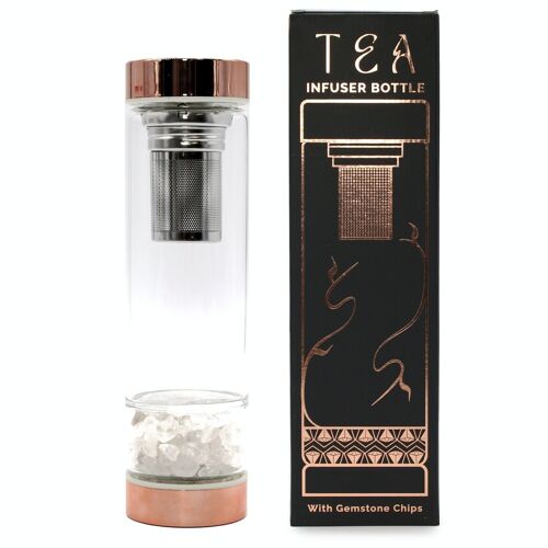 CGTIB-03 - Crystal Glass Tea Infuser Bottle - Rose Gold - Rock Quartz - Sold in 1x unit/s per outer