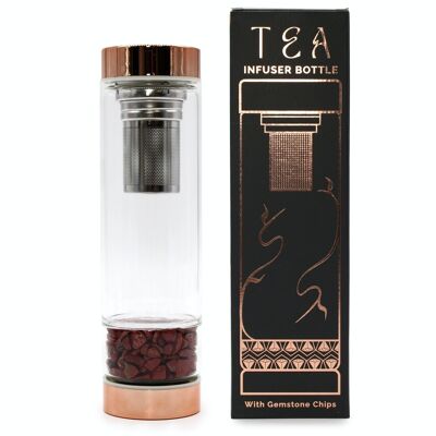 CGTIB-04 - Botella Infusor de Té de Cristal - Oro Rosa - Jaspe Rojo - Vendido en 1x unidad/es por exterior