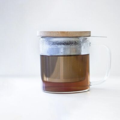 Mug en verre avec filtre et couvercle pour infusions et thés