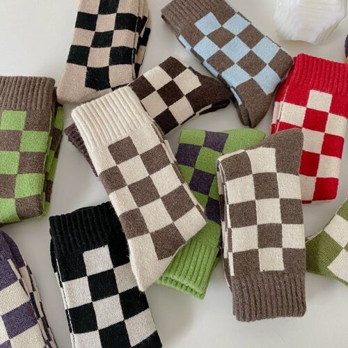 Women's Checkerboard Mid Calf Socks