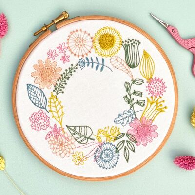 Kit de bricolaje artesanal de bordado de corona floral de primavera