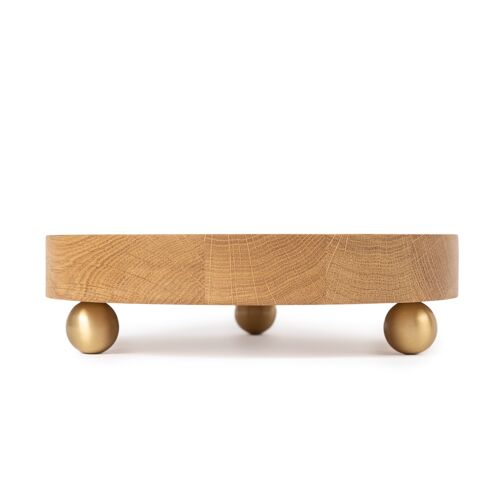 Decorative oak wood tray with brass legs