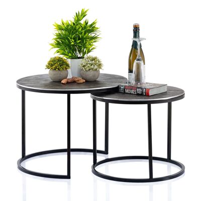 Coffee table set 2 pieces ø 55 and 45 cm side table silver metal Tables around Carlton living room
