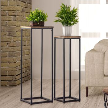 Ensemble de colonnes de fleurs L 25 et 20 H 78 et 67 cm Tabouret de fleurs Pérou Support de plante carré 1