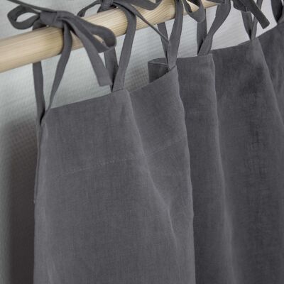 Tie top linen curtain in Charcoal - 53x76" / 135x193cm