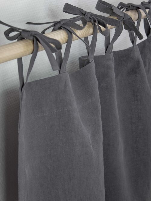 Tie top linen curtain in Charcoal - 53x84" / 135x213cm