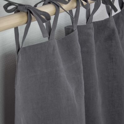 Tie top linen curtain in Charcoal - 53x84" / 135x213cm