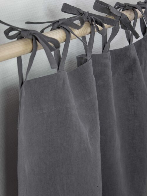 Tie top linen curtain in Charcoal - 53x90" / 135x229cm