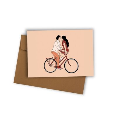 Carta postal . Amantes en bicicleta