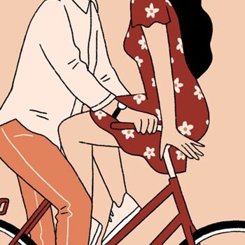 Carte postale . Lovers on bike 2