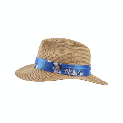 Strohhut für Damen mit blauem Hutband
