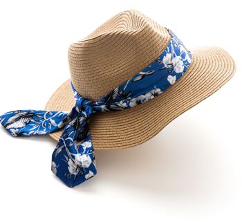 Chapeau de paille pour femme avec bandeau bleu 2
