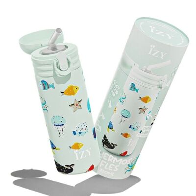IZY Children x Green Sea Life - 350 ml & Botella para beber / botella de agua / termo / botella / aislante / agua / escuela / taza / botella calentadora