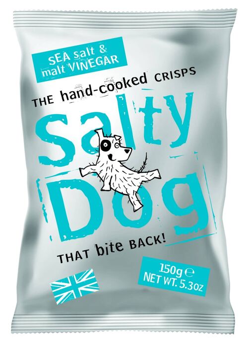 Salty dog hand cooked crisps, Salt & Vinegar 150g share bag