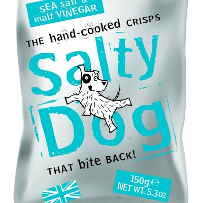 Salty dog hand cooked crisps, Salt & Vinegar 150g share bag