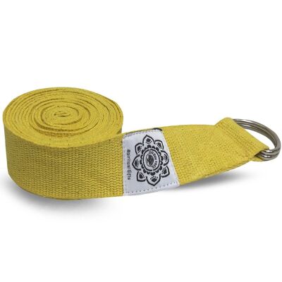 Gelbes Baumwoll-Yoga 8 Ft. Riemen mit umwickeltem 1,5'' D-Ring