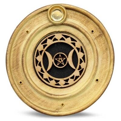 Porta Incienso Madera Triple Luna 10 cm