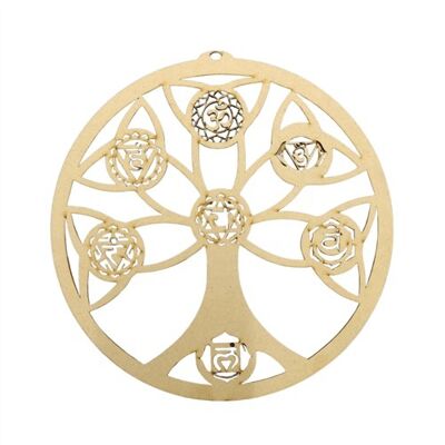 Rejilla de Cristal de Madera Árbol de la Vida y 7 Chakras