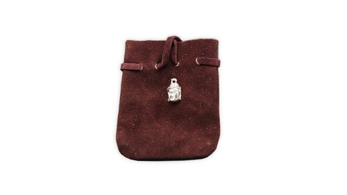 Suede pouch brown with Buddha symbol