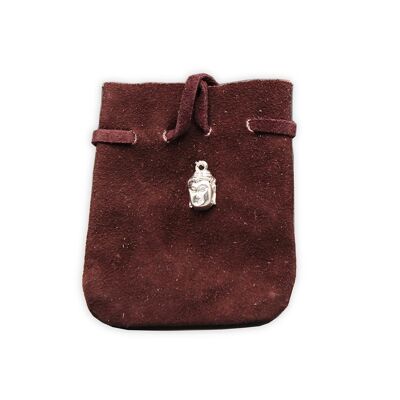 Cartera de ante marrón con símbolo de Buda