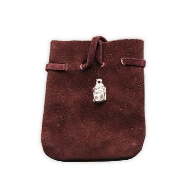 Suede pouch brown with Buddha symbol