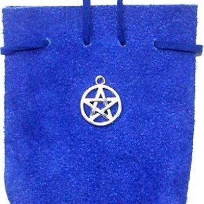 SUEDE POUCH ROUNDED WITH STRAP COBALT- PENTACLE 3.25" x 2.75