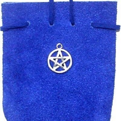 SUEDE POUCH ROUNDED WITH STRAP COBALT- PENTACLE 3.25" x 2.75